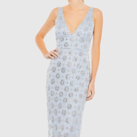 MAC DUGGAL A93744 EMBELLISHED MESH V-NECK SLEEVELSSS POWDER BLUE GOWN 18 - Picture 4 of 7